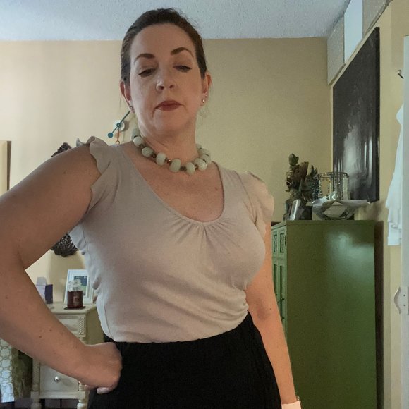 EUC Anthropologie Little Yellow Button Beige Top S - Picture 1 of 5